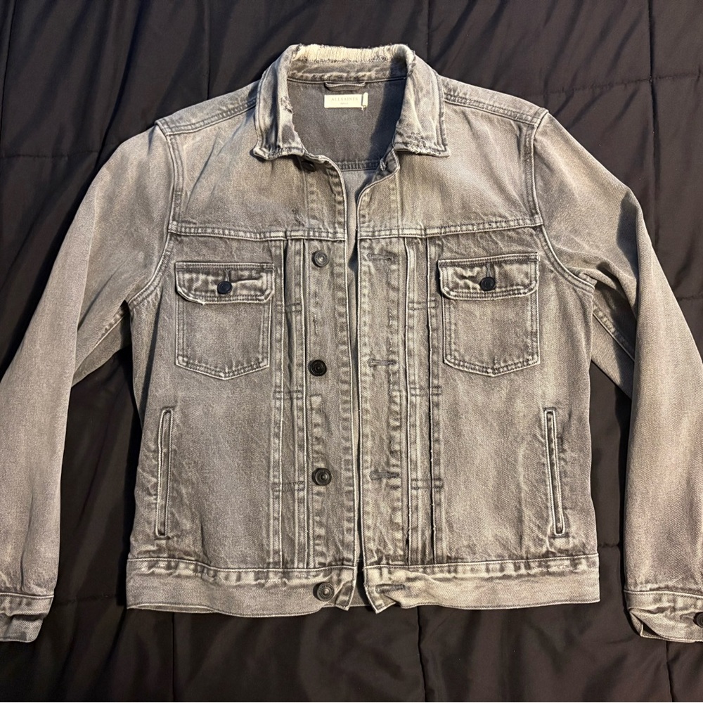 Allsaints Men's Distressed “Bohmer” Gray Denim Jacket - SM